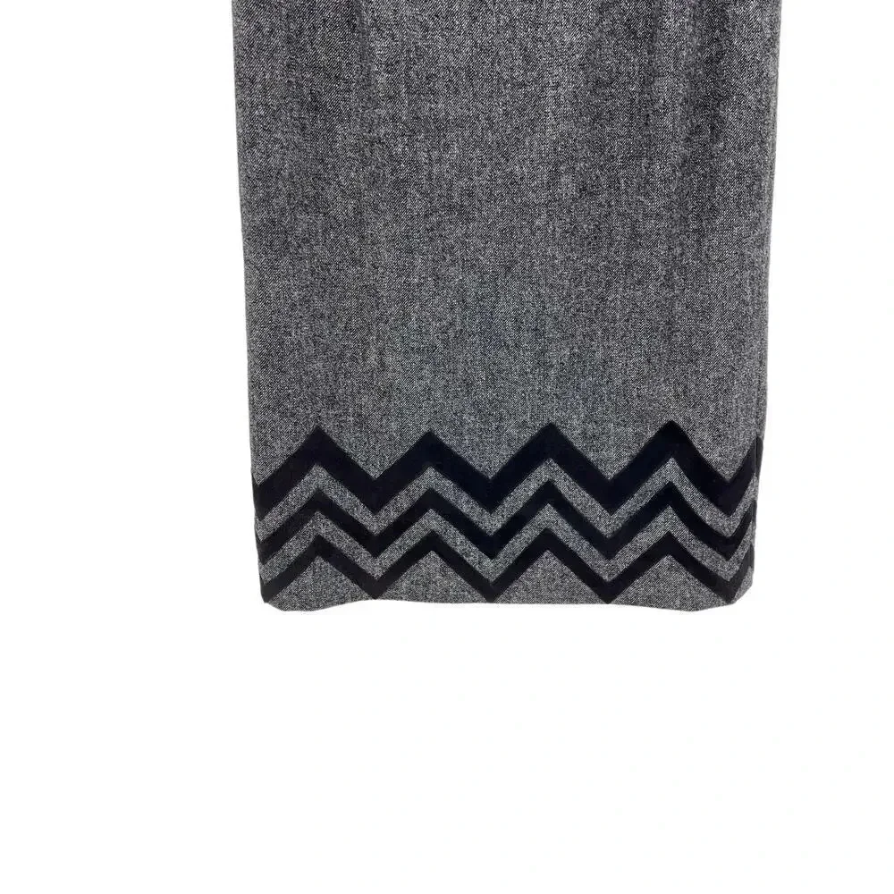 Tory Burch Navy Blue‎ Tweed Dress Chevron Hem Suede Leather Accents Size 6